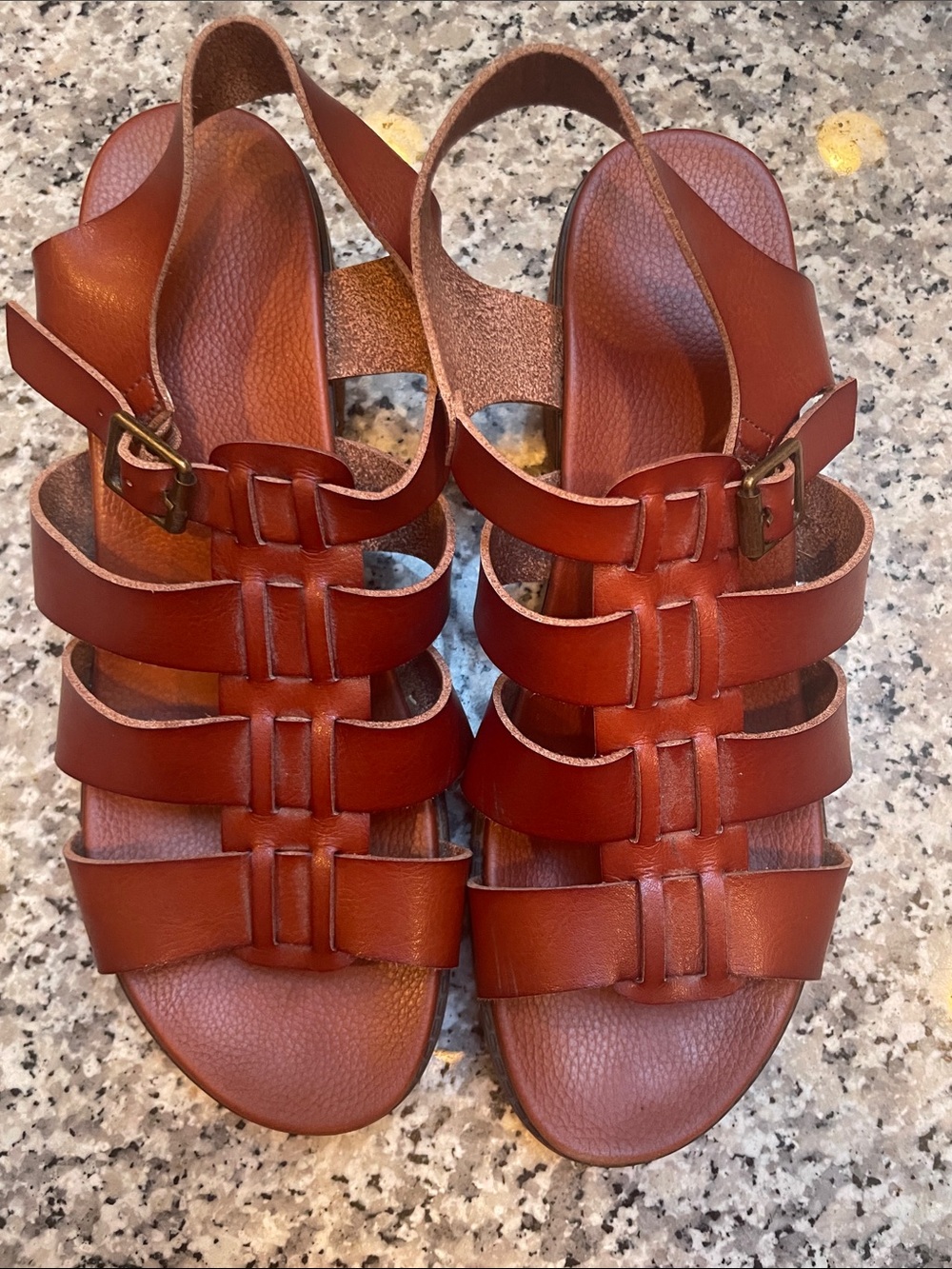 MIA Women's Cognac Leather Multi-Strap Slingback Sandals